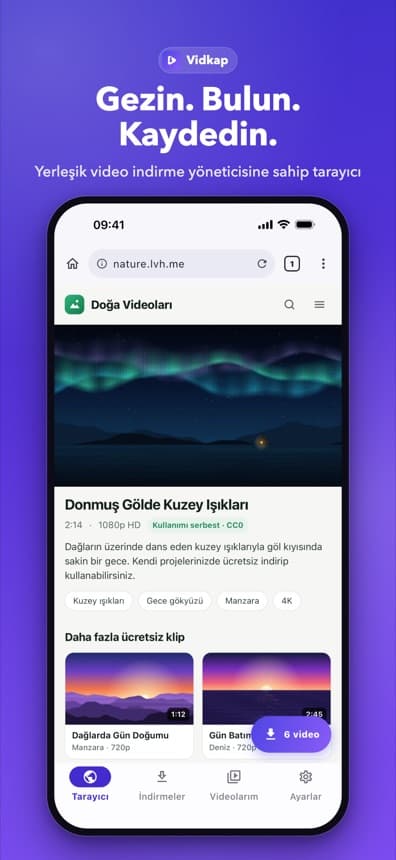 Gezin. Bulun. Kaydedin. Bir video sayfası açık Vidkap tarayıcısı